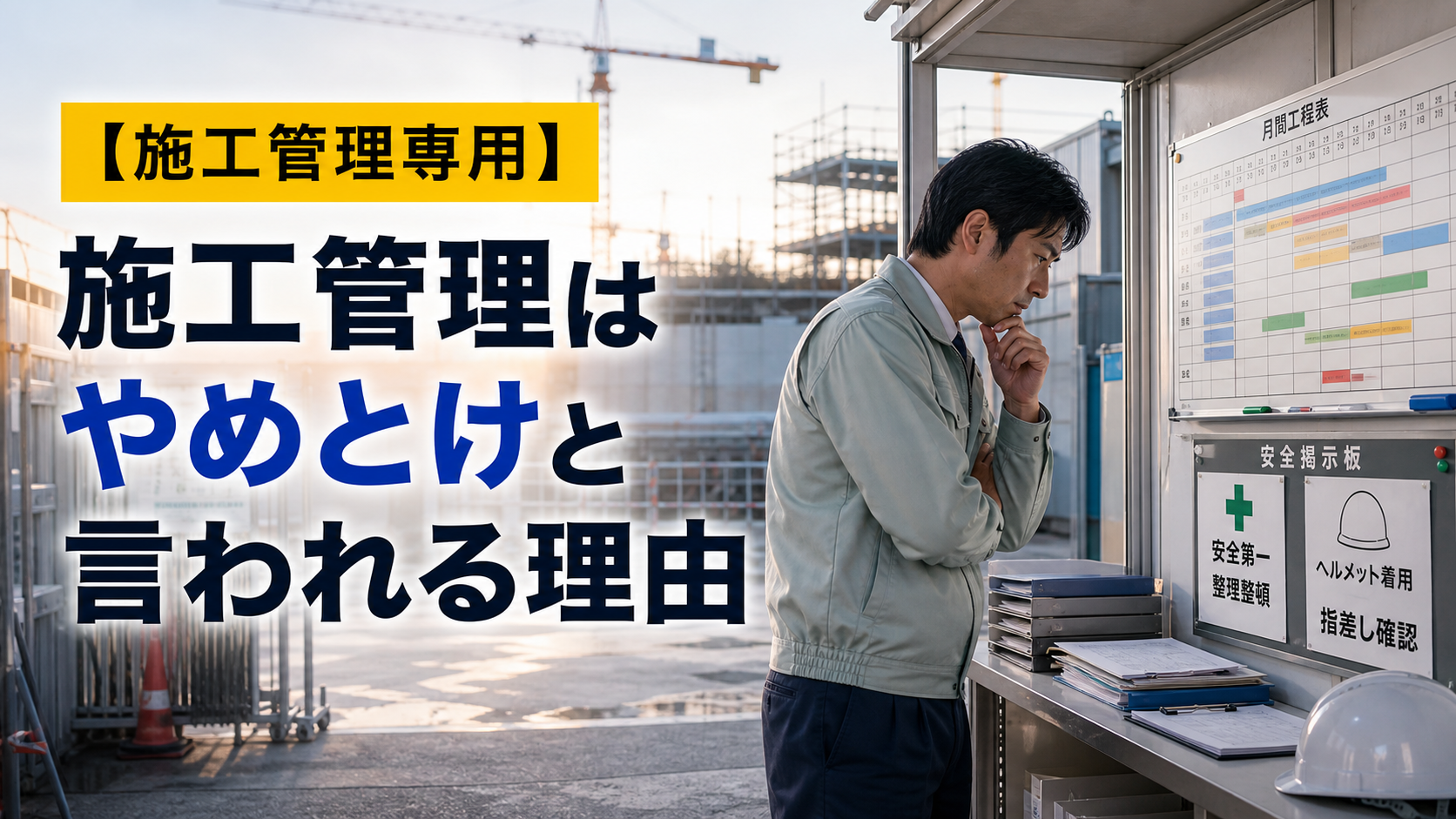 施工管理はやめとけと言われる理由の内容を表した施工管理向けアイキャッチ画像