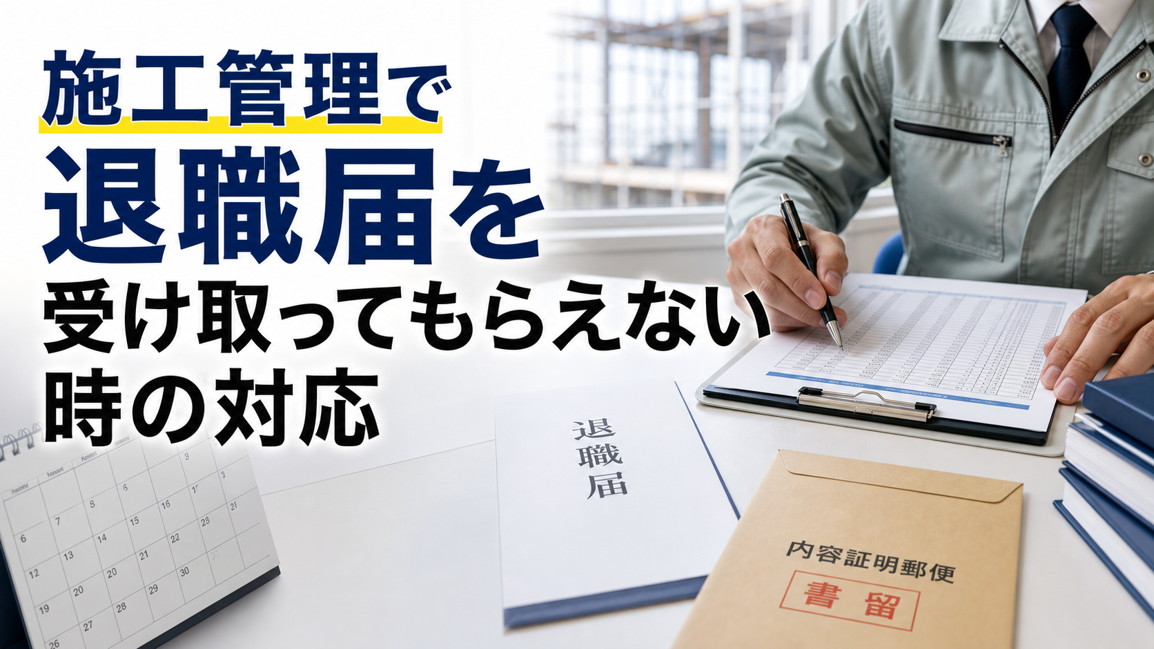 施工管理で退職届を受け取ってもらえない時の対応の内容を表した施工管理向けアイキャッチ画像